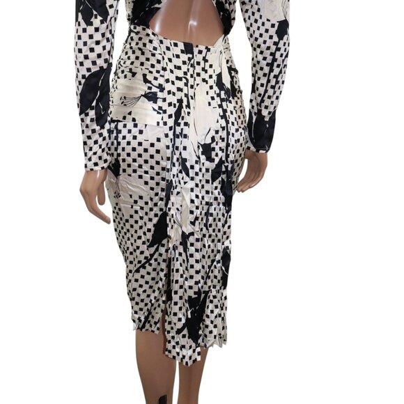 LESLIE RUBIN 50s Style Statement Black & White Floral Silk Midi Dress 4 - Picture 7 of 14